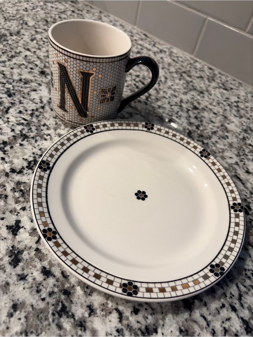 Anthropologie Monogram N Ceramic Mug  Plate Set